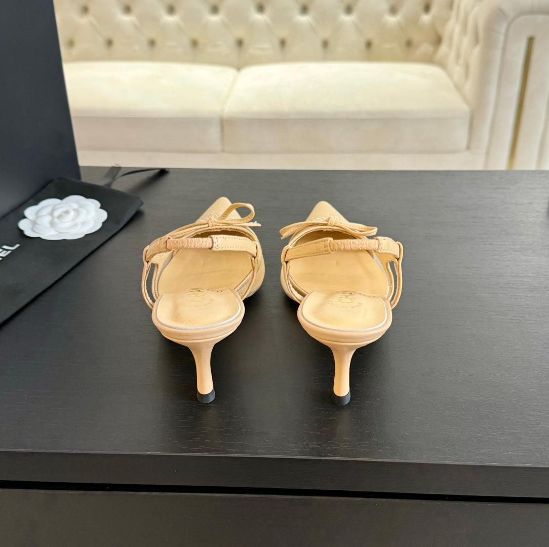 MESH LOGO SLINGBACKS IN BEIGE LAMBSKIN