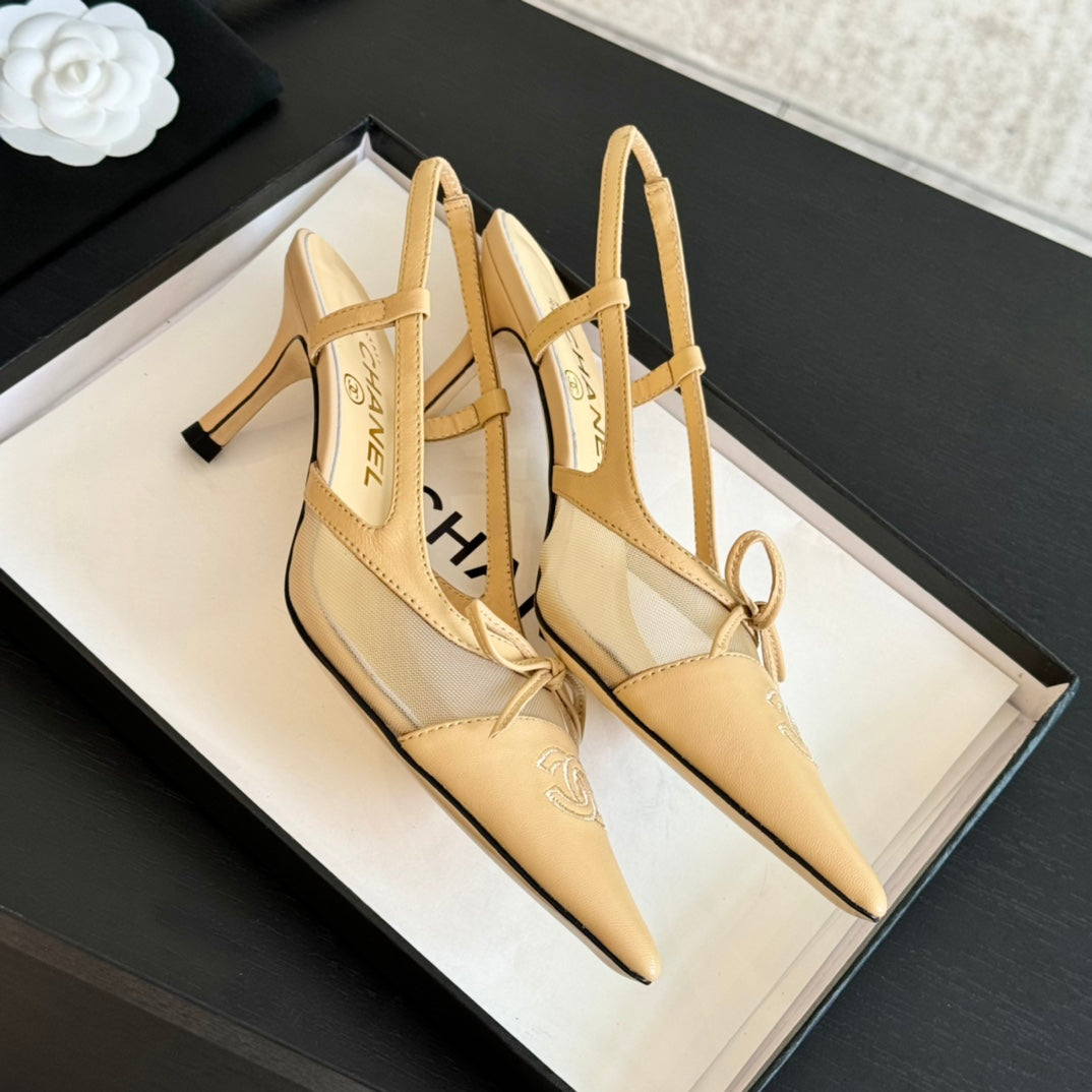MESH LOGO SLINGBACKS IN BEIGE LAMBSKIN