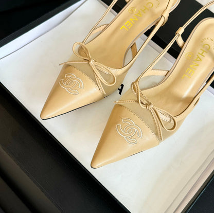 MESH LOGO SLINGBACKS IN BEIGE LAMBSKIN