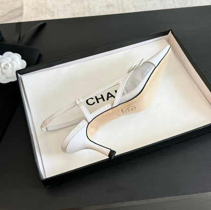 MESH LOGO SLINGBACKS IN WHITE LAMBSKIN
