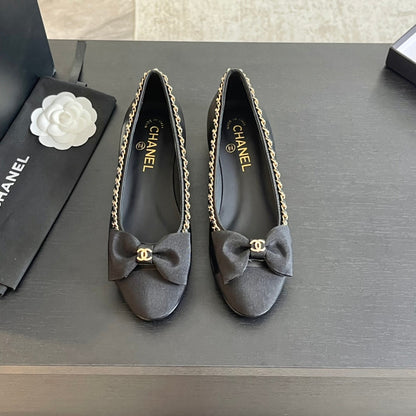 BALLET FLAT BLACK CALFSKIN AND FABRIC