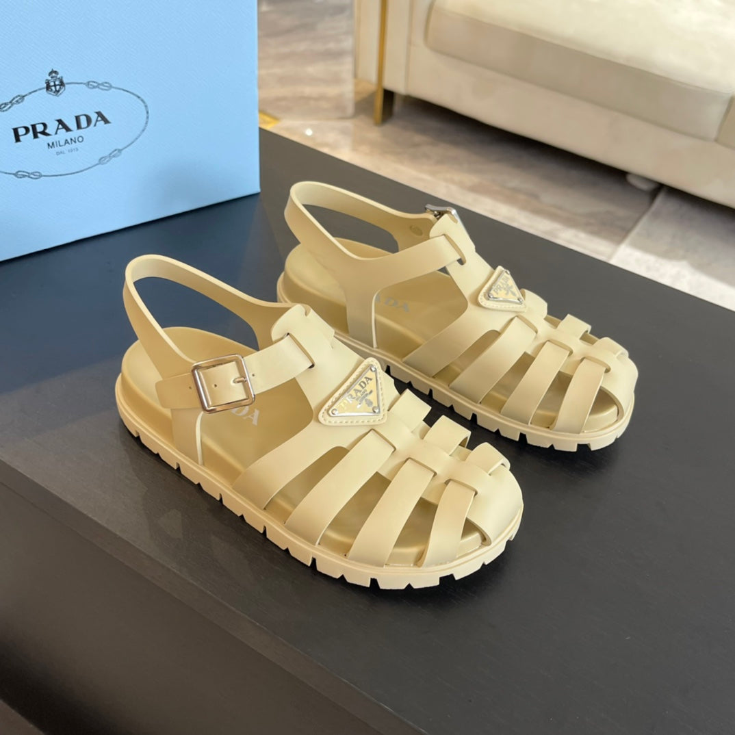 PRA RUBBER FISHERMAN SANDALS BEIGE CALFSKIN
