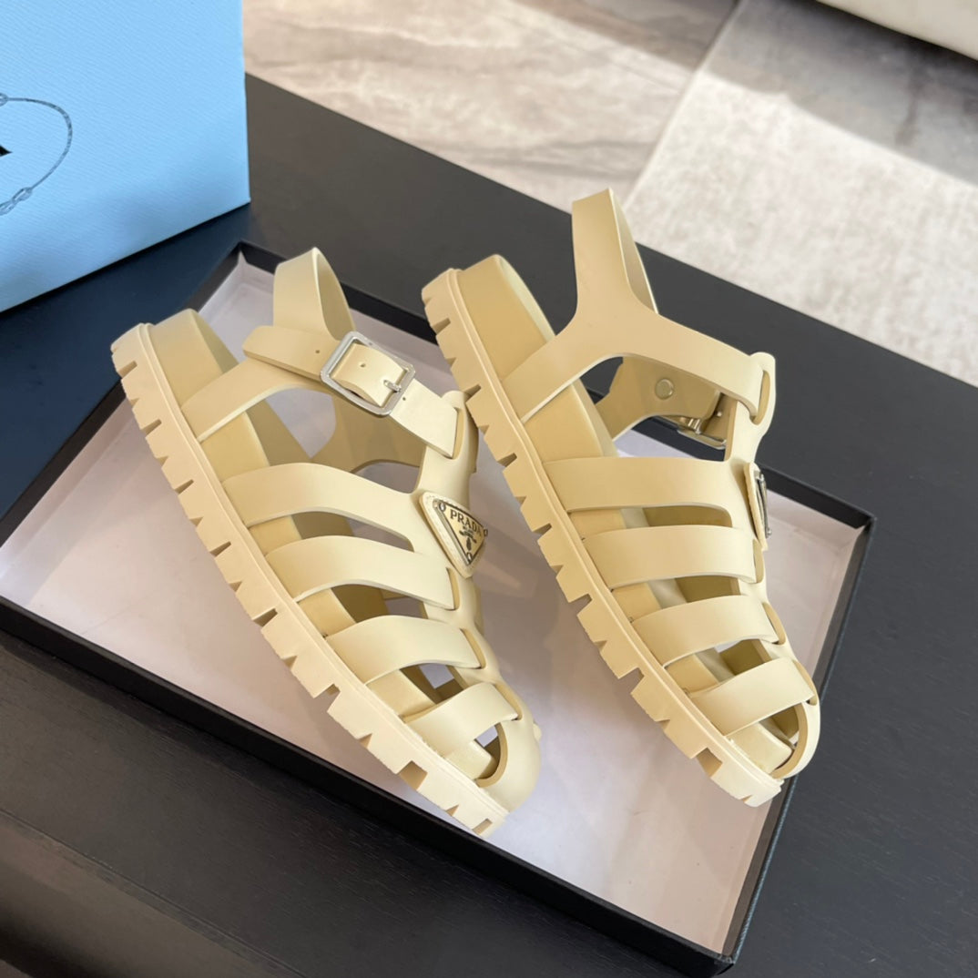 PRA RUBBER FISHERMAN SANDALS BEIGE CALFSKIN