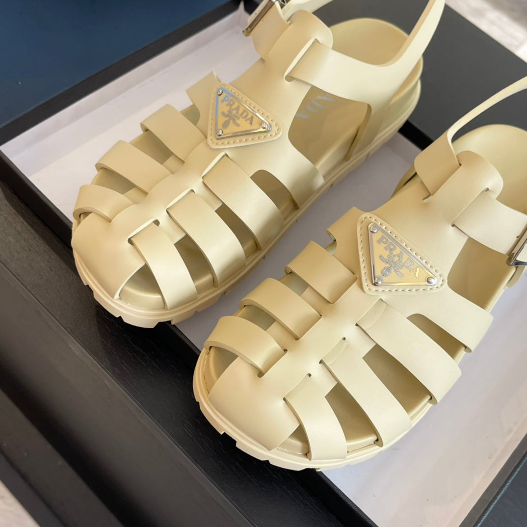 PRA RUBBER FISHERMAN SANDALS BEIGE CALFSKIN