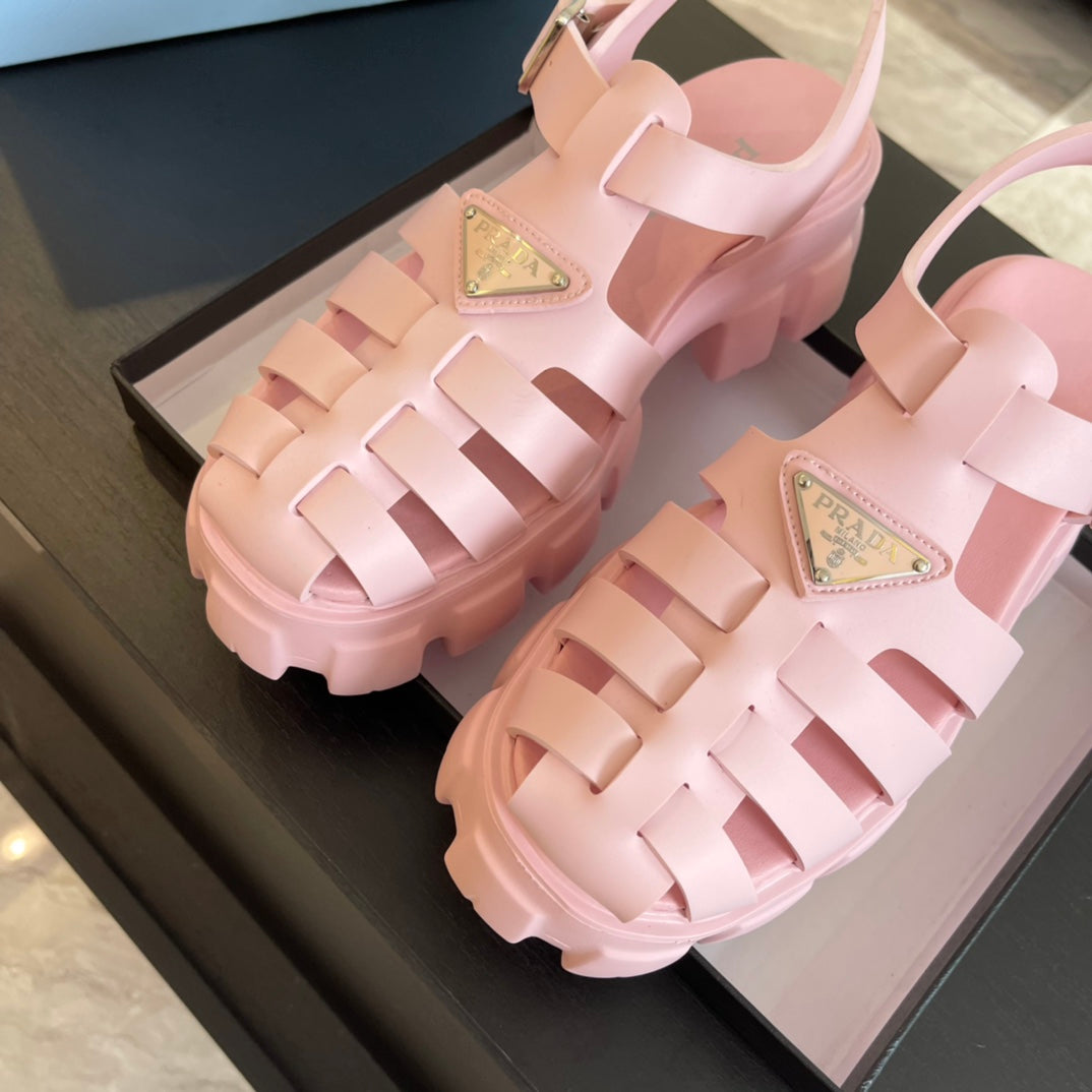 PRA RUBBER MONOLITH SANDALS LIGHT PINK CALFSKIN