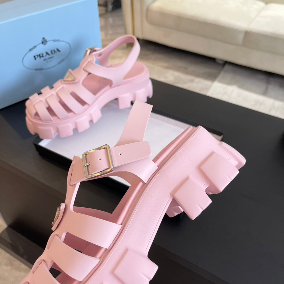 PRA RUBBER MONOLITH SANDALS LIGHT PINK CALFSKIN