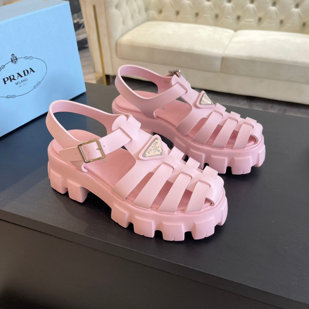 PRA RUBBER MONOLITH SANDALS LIGHT PINK CALFSKIN