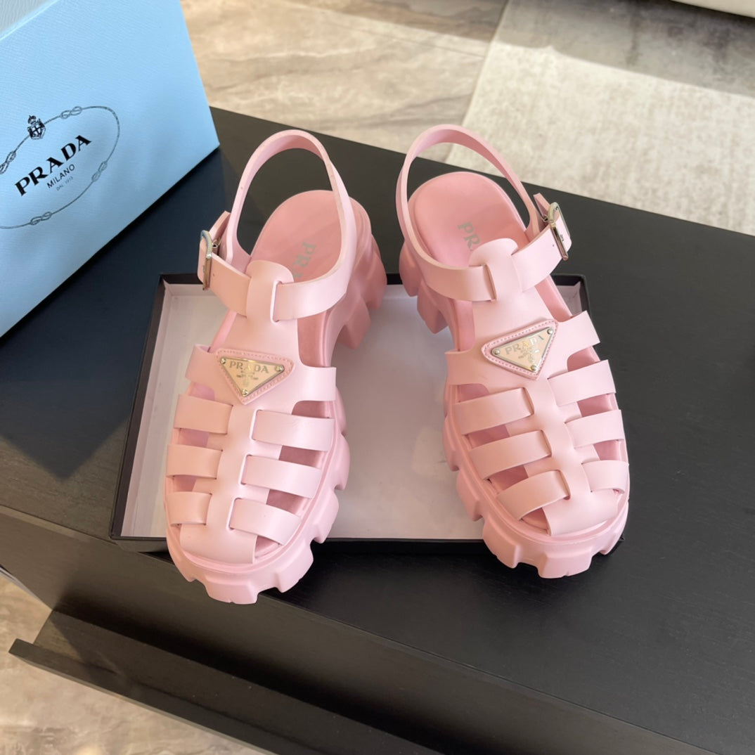 PRA RUBBER MONOLITH SANDALS LIGHT PINK CALFSKIN