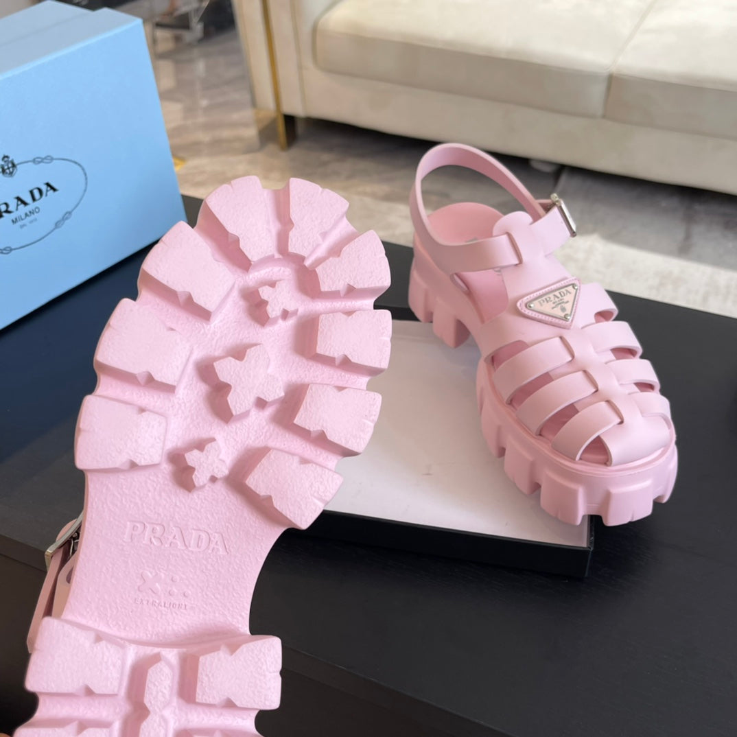 PRA RUBBER MONOLITH SANDALS LIGHT PINK CALFSKIN