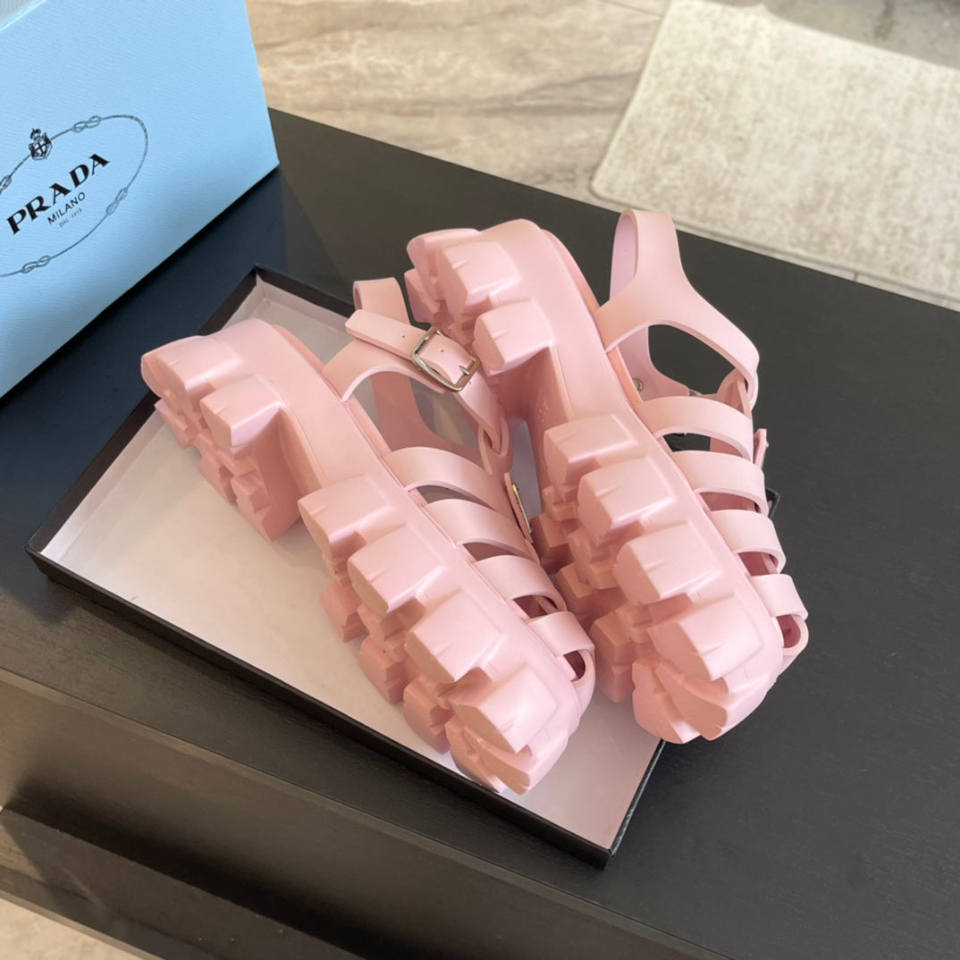 PRA RUBBER MONOLITH SANDALS LIGHT PINK CALFSKIN