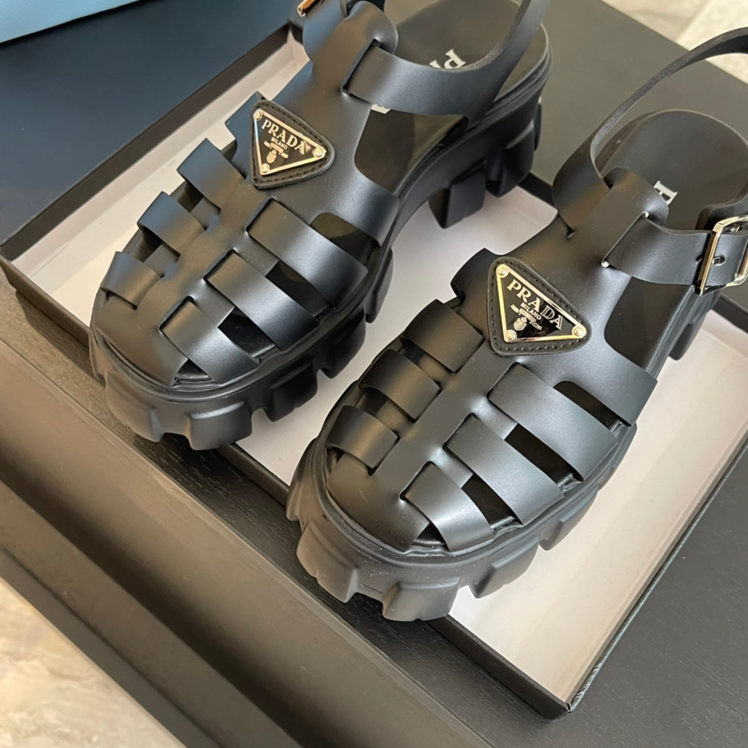 PRA RUBBER MONOLITH SANDALS BLACK CALFSKIN