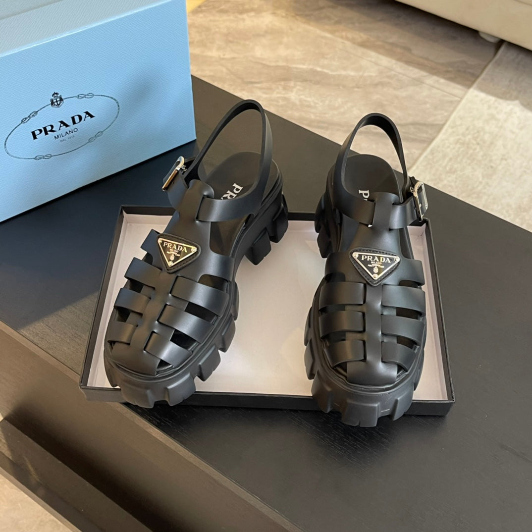 PRA RUBBER MONOLITH SANDALS BLACK CALFSKIN