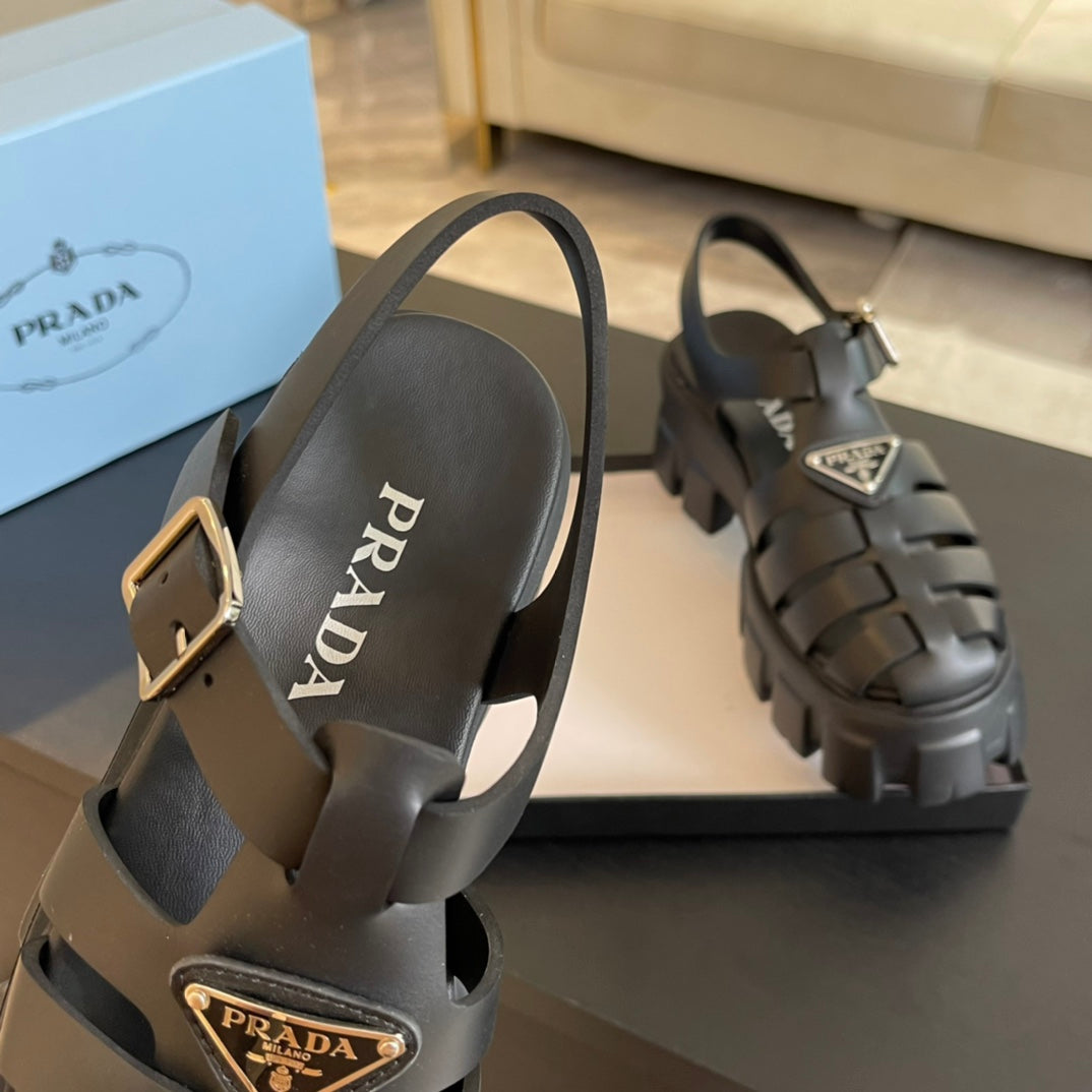 PRA RUBBER MONOLITH SANDALS BLACK CALFSKIN
