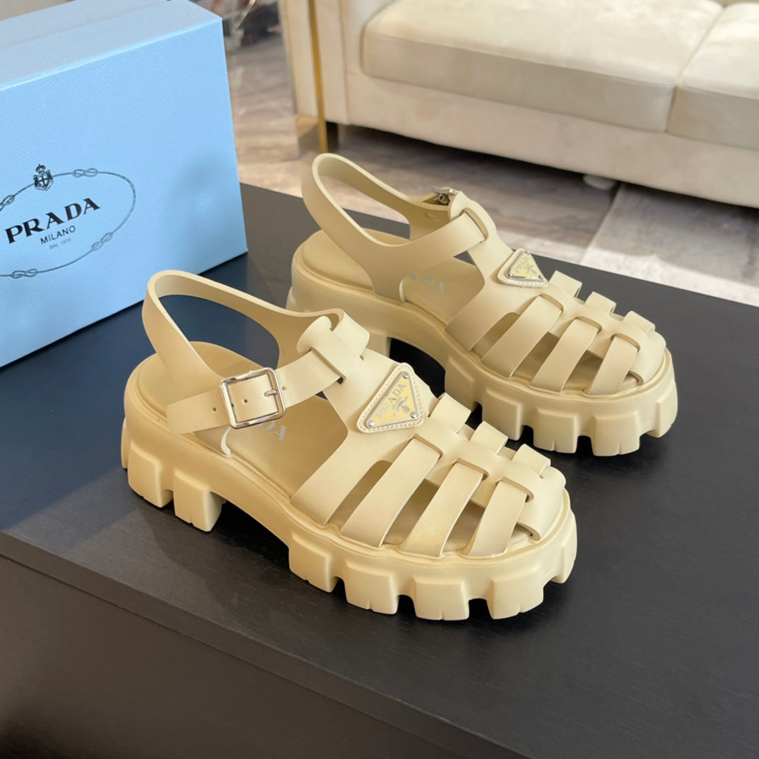 PRA RUBBER MONOLITH SANDALS CREAMY WHITE CALFSKIN