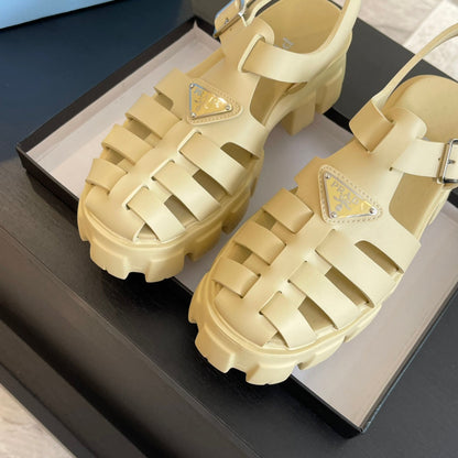 PRA RUBBER MONOLITH SANDALS CREAMY WHITE CALFSKIN