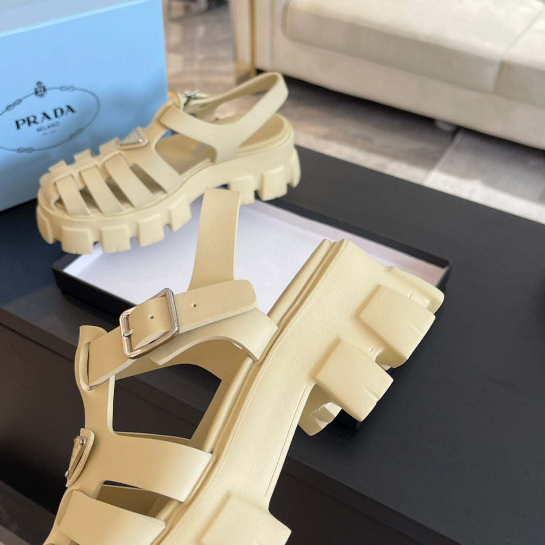 PRA RUBBER MONOLITH SANDALS CREAMY WHITE CALFSKIN