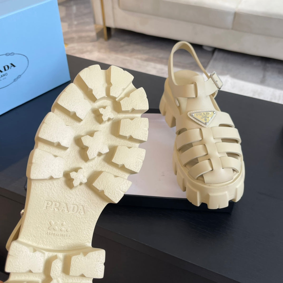 PRA RUBBER MONOLITH SANDALS CREAMY WHITE CALFSKIN