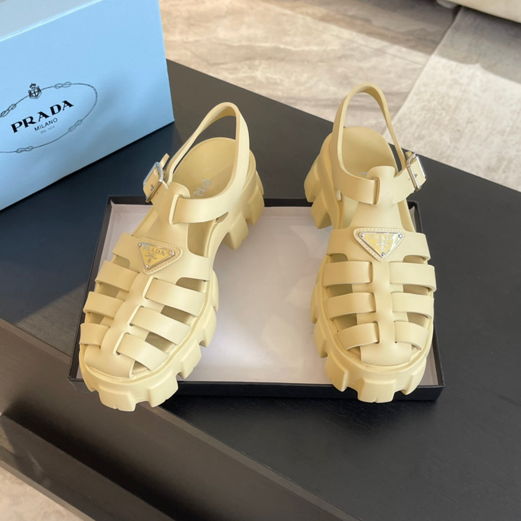 PRA RUBBER MONOLITH SANDALS CREAMY WHITE CALFSKIN