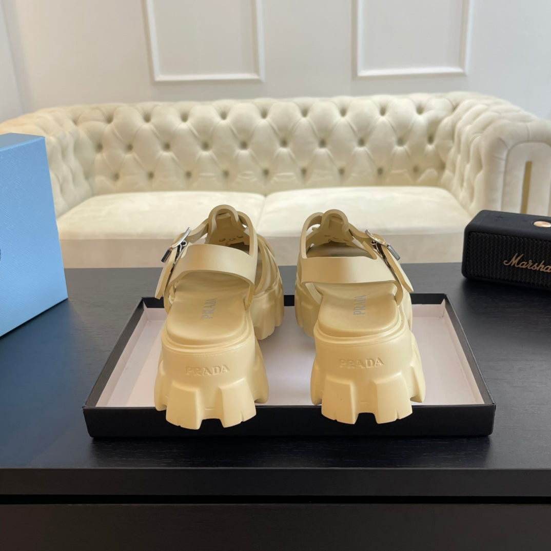 PRA RUBBER MONOLITH SANDALS CREAMY WHITE CALFSKIN