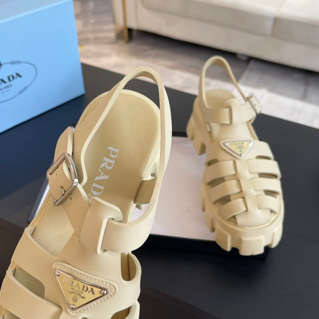 PRA RUBBER MONOLITH SANDALS CREAMY WHITE CALFSKIN