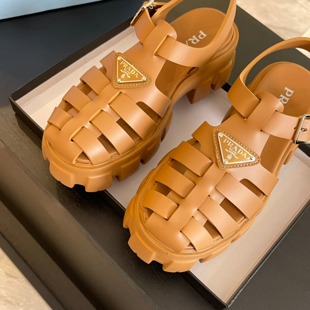 PRA RUBBER MONOLITH SANDALS BRONZE CALFSKIN