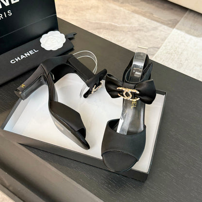HIGH SANDAL OPEN TOE IN BLACK SATIN