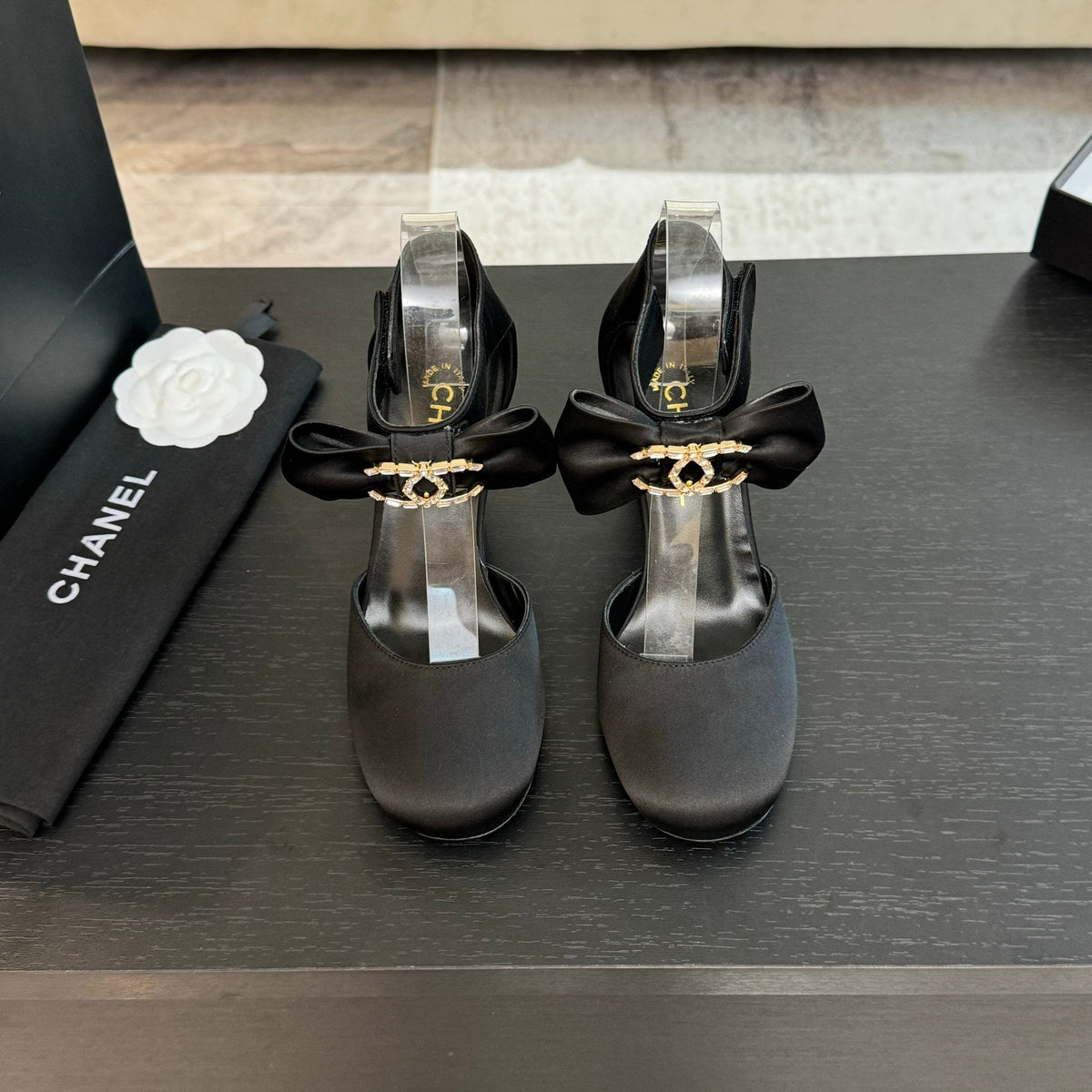 HIGH MARRY JANE IN BLACK SATIN