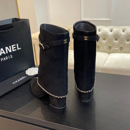 SHORT BOOTS 6.5 CM IN BLACK SUEDE AND CALFSKIN
