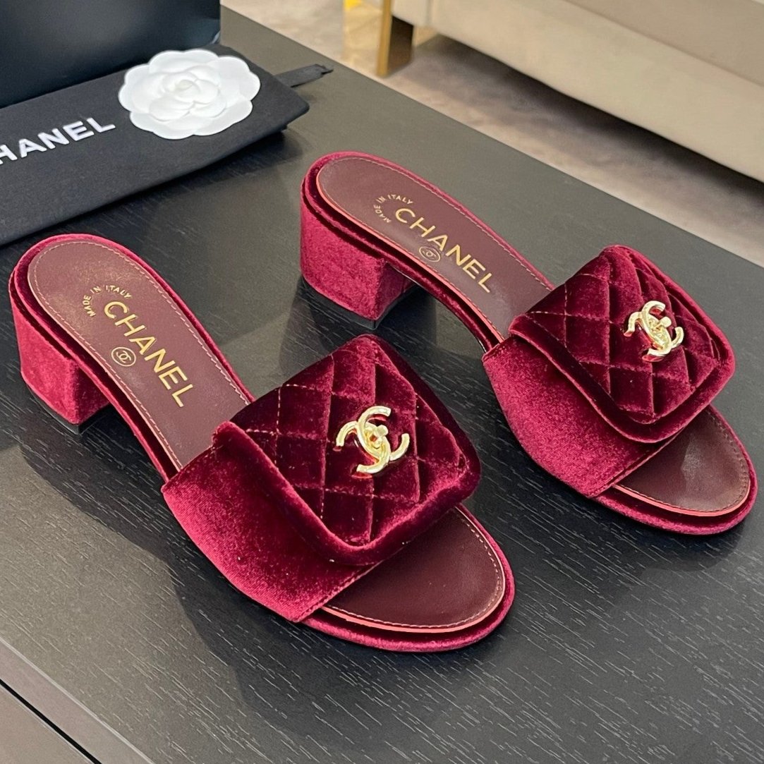 MID-HEEL 5 CM MULE IN BURGUNDY RED VELVET