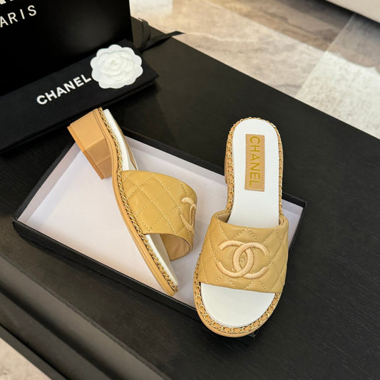 HIGH FLATFORM SLIPPER IN DIJON YELLOW EMBOSSED SHEEPSKIN