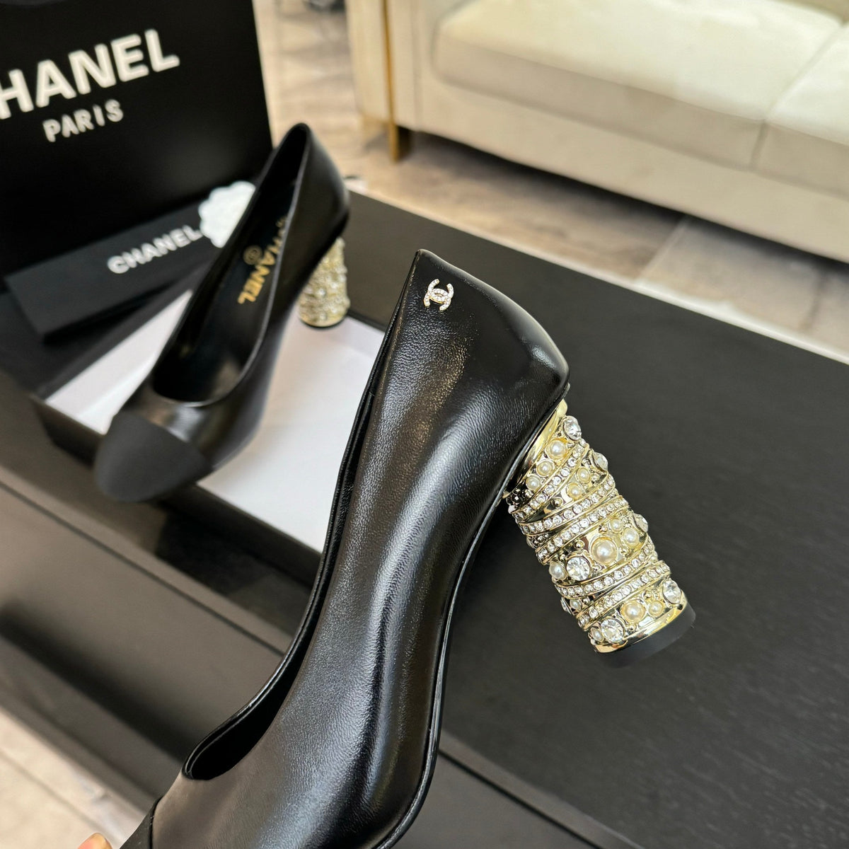 HIGH HEEL 85 MM SANDALS IN BLACK CALFSKIN AND FABRIC