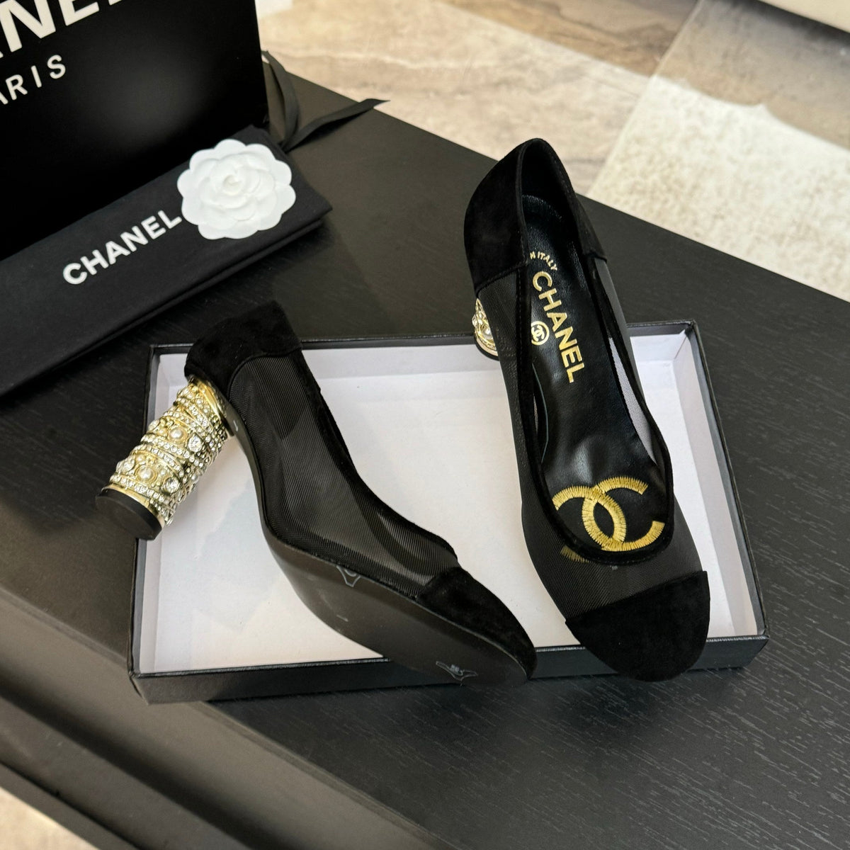 HIGH HEEL 85 MM SANDALS IN BLACK SUEDE AND MESH