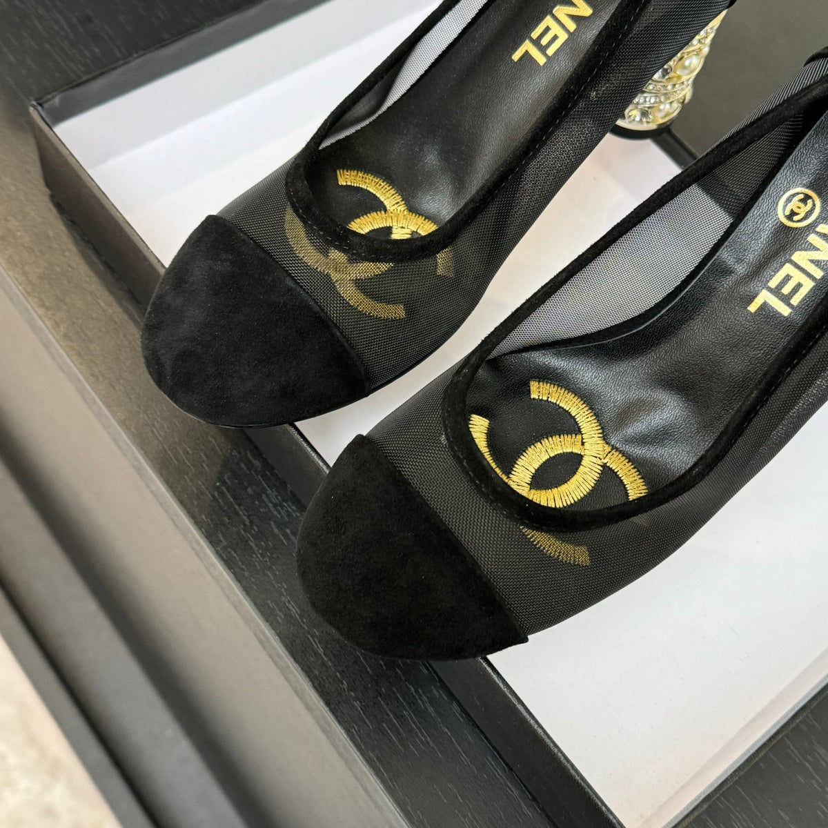 HIGH HEEL 85 MM SANDALS IN BLACK SUEDE AND MESH