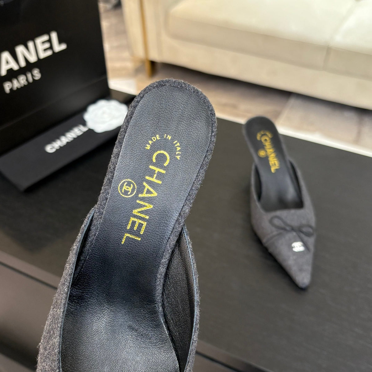 HIGH HEEL MULE 65 MM IN MOUSE GRAY FELT COTH