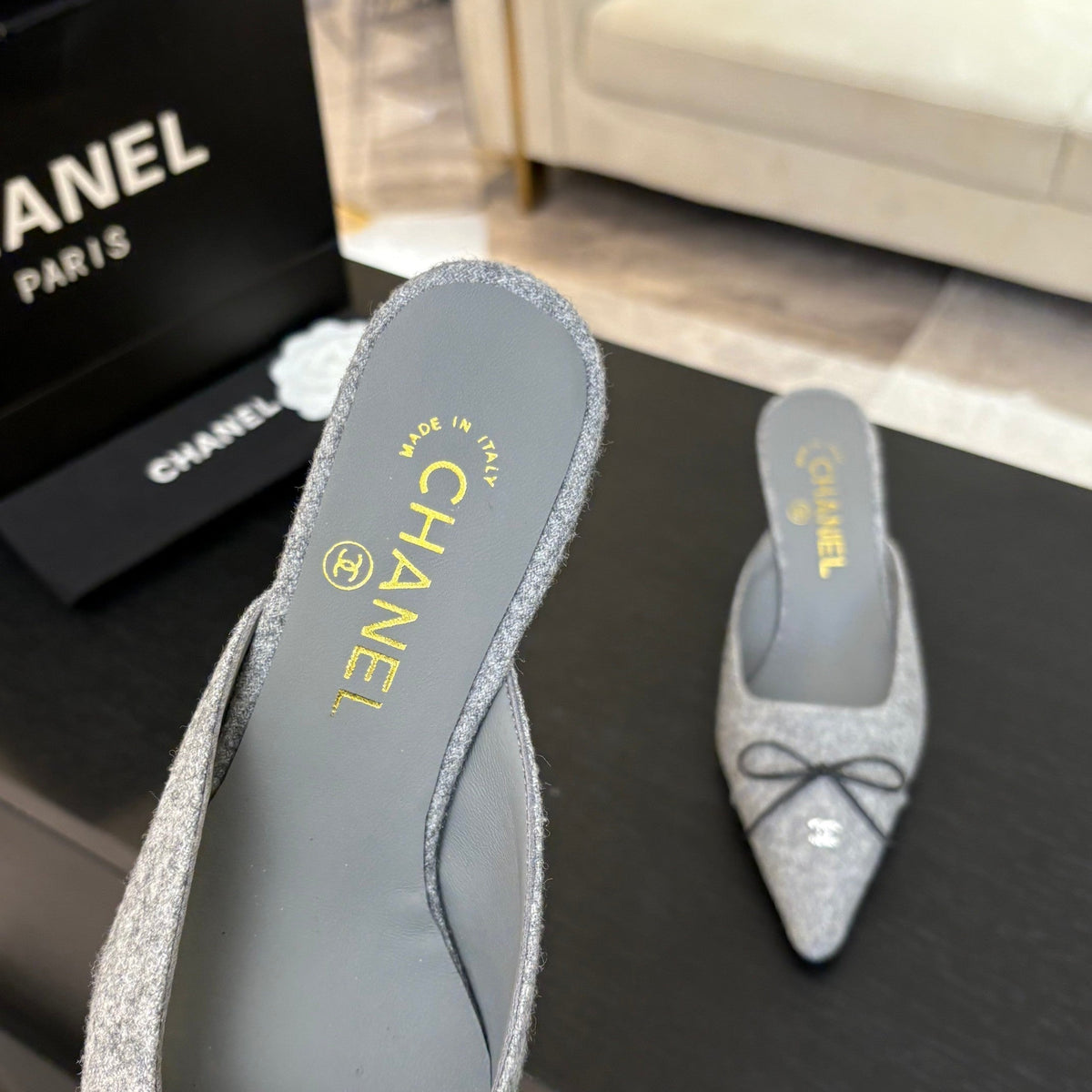 HIGH HEEL MULE 65 MM IN DOVE GRAY FELT COTH