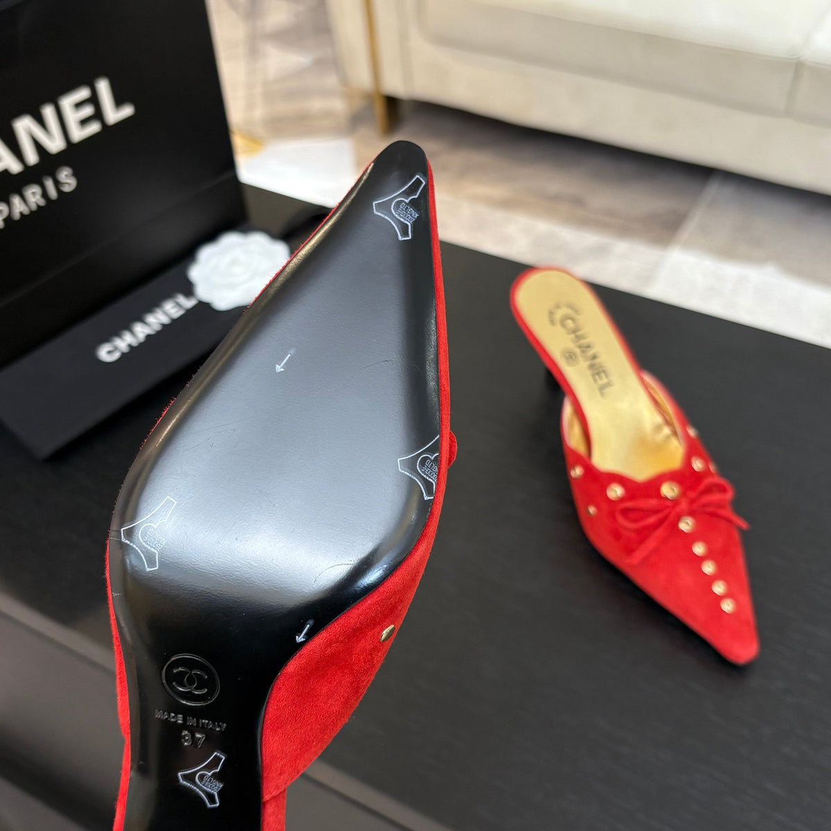 HIGH HEEL MULE 65 MM IN CANDY RED SUEDE