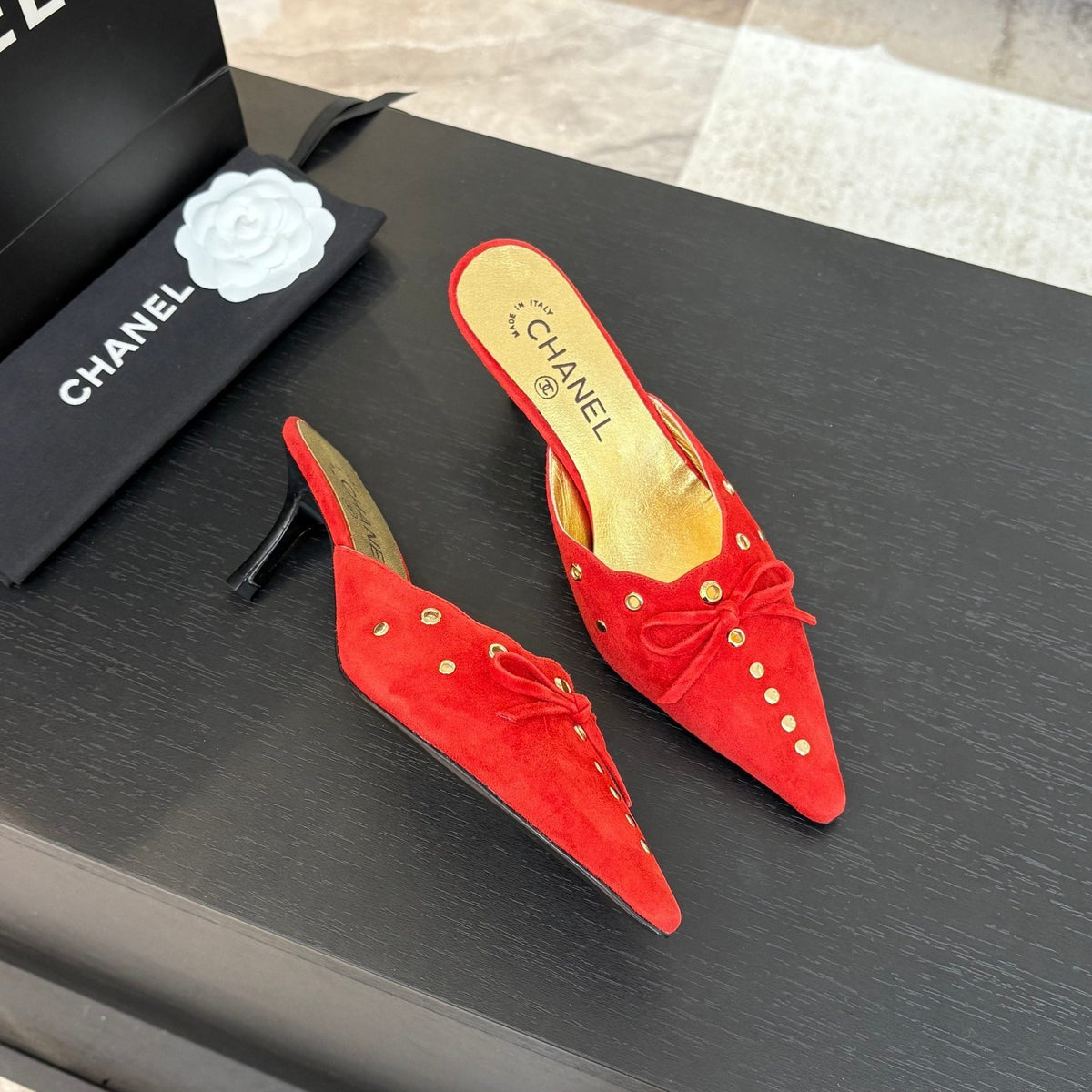 HIGH HEEL MULE 65 MM IN CANDY RED SUEDE