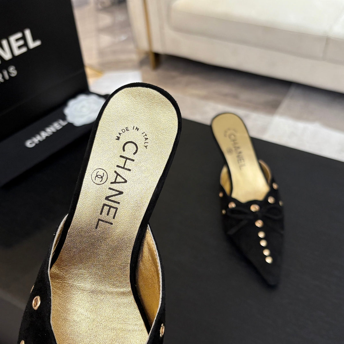 HIGH HEEL MULE 65 MM IN BLACK SUEDE