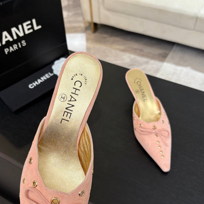 HIGH HEEL MULE 65 MM IN LIGHT PINK SUEDE