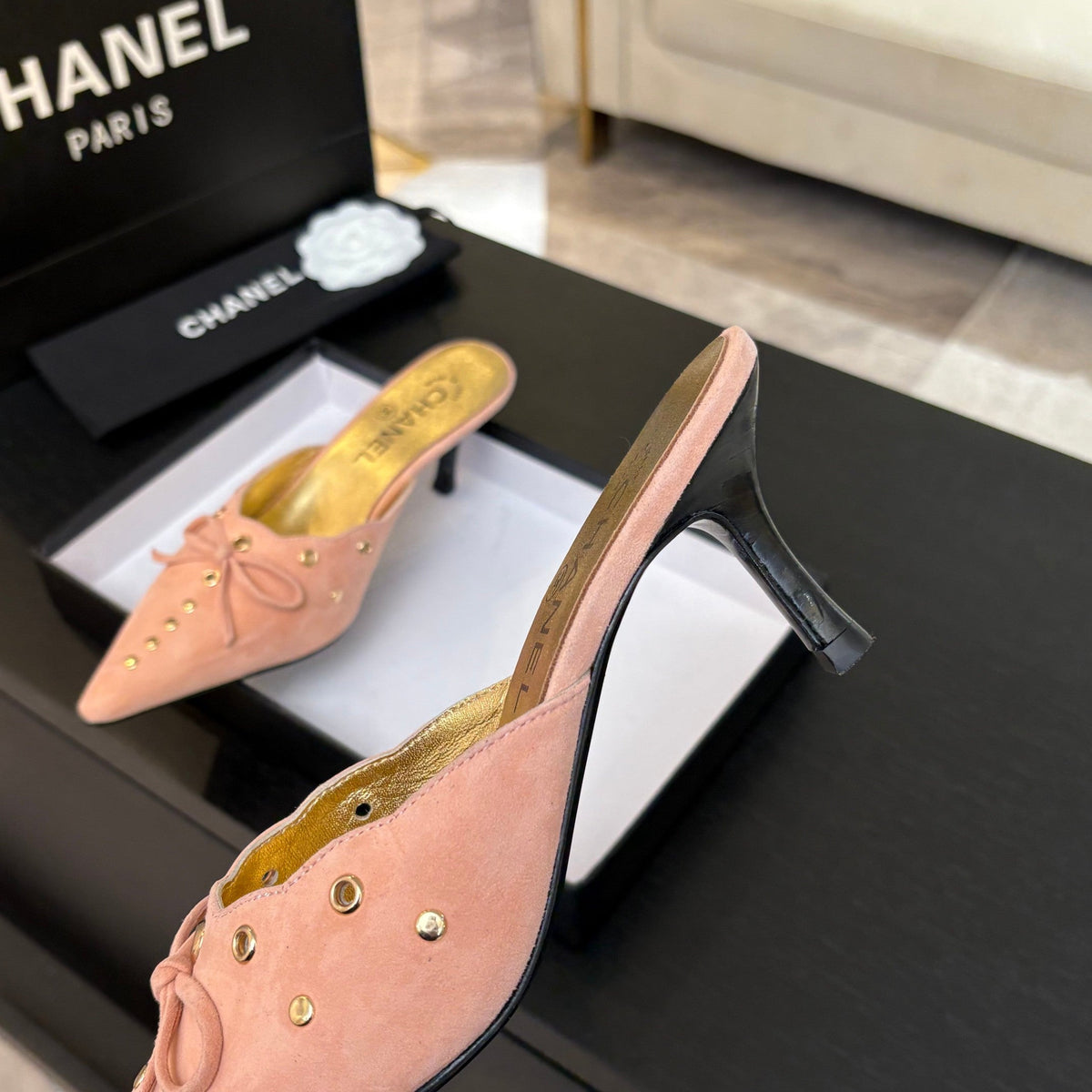 HIGH HEEL MULE 65 MM IN LIGHT PINK SUEDE