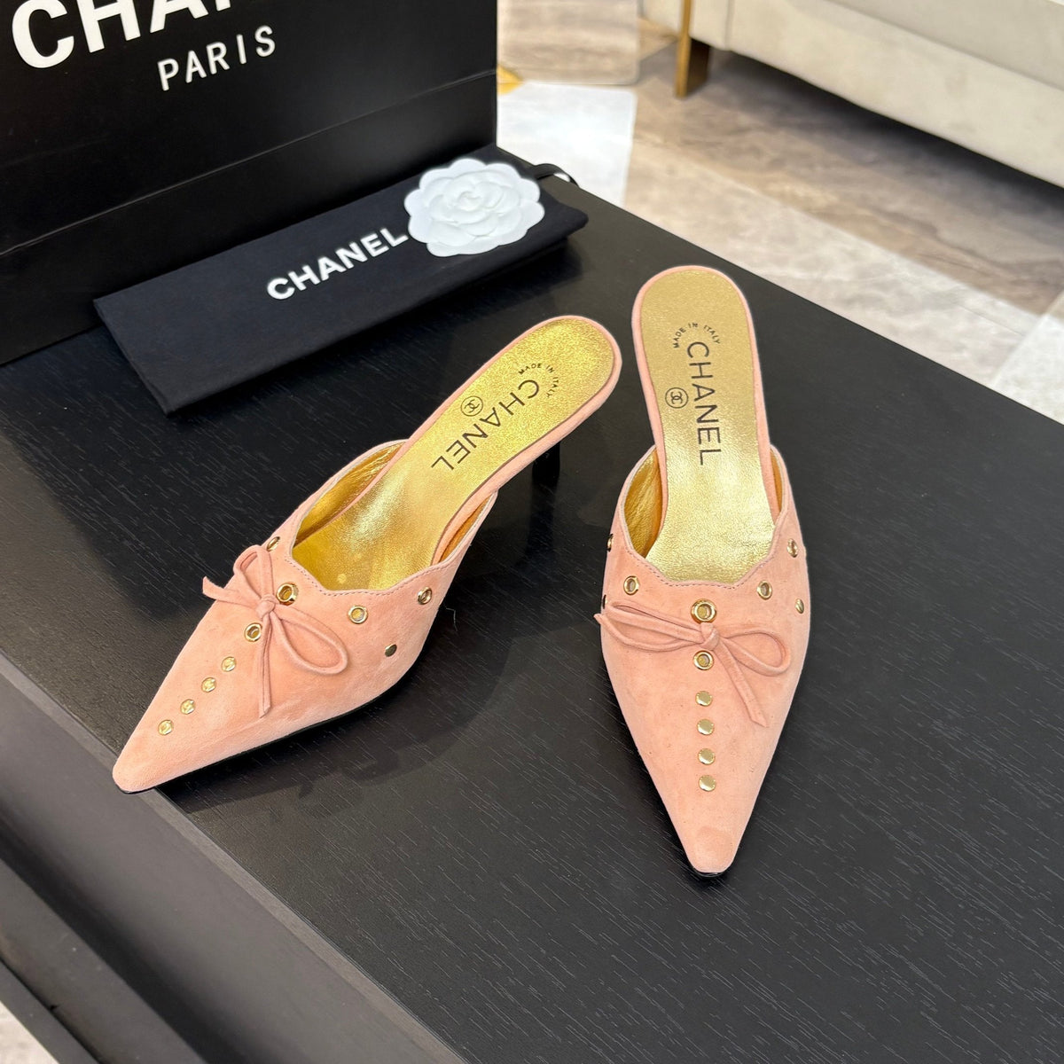 HIGH HEEL MULE 65 MM IN LIGHT PINK SUEDE