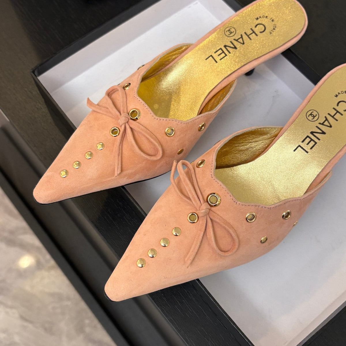 HIGH HEEL MULE 65 MM IN LIGHT PINK SUEDE