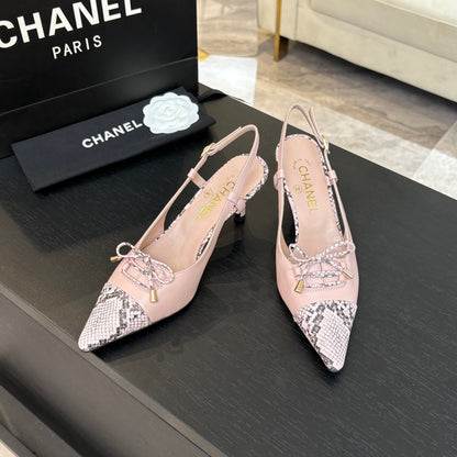 HIGH HEEL SLINGBACKS 65 MM IN BABY PINK WITH SNAKESKIN PATTERN LAMBSKIN