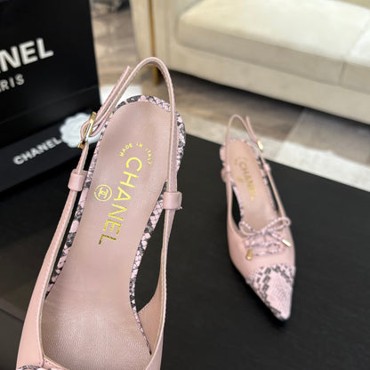 HIGH HEEL SLINGBACKS 65 MM IN BABY PINK WITH SNAKESKIN PATTERN LAMBSKIN