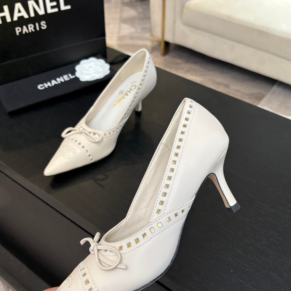 HIGH HEEL PUMP 65 MM IN WHITE CREAM LAMBSKIN