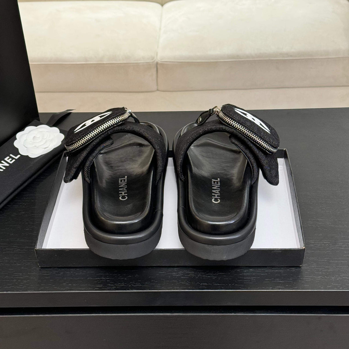 SLIDE IN BLACK DENIM FABRIC 45 MM