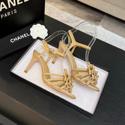 HIGH HEEL SANDAL WITH BOW IN BEIGE LAMBSKIN