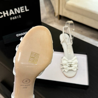 HIGH HEEL SANDAL WITH BOW IN WHITE LAMBSKIN