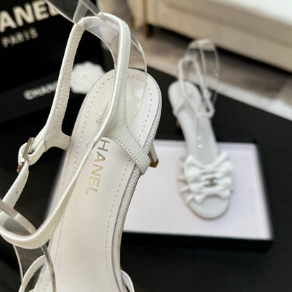 HIGH HEEL SANDAL WITH BOW IN WHITE LAMBSKIN