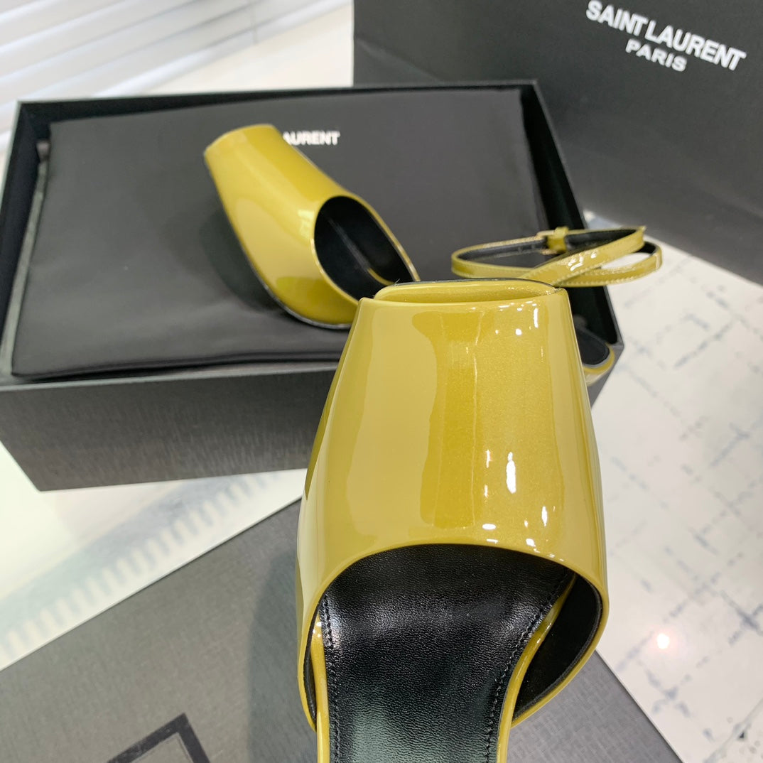 SL FISH MOUTH SANDAL PUMP LEMON POLISHED CALFSKIN